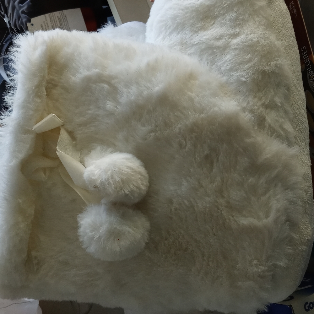 New White plush Slip on booties